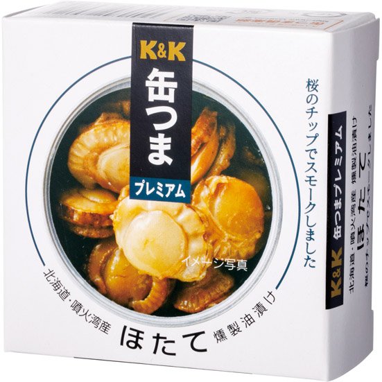 K&K:缶つまプレミアム 北海道ほたて 燻製油漬け:缶詰